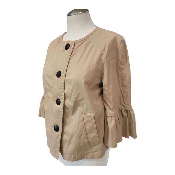 Ann Taylor Tan Button Front Ruffle Sleeve Jacket Size Small - Picture 6 of 8